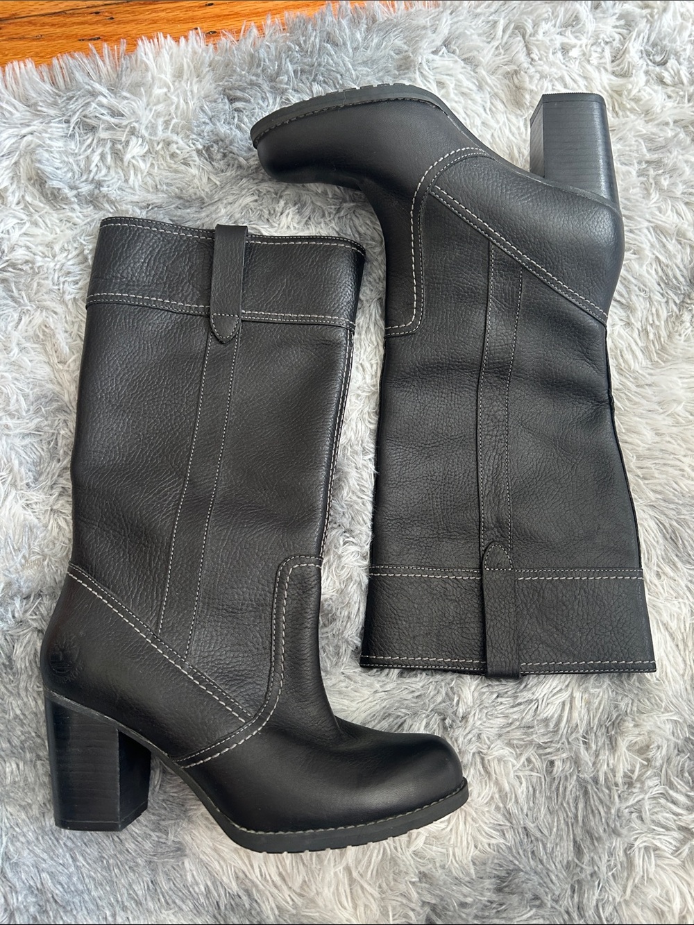 Timberland Waterproof Black Leather Women's Mid-Calf Heeled Boots